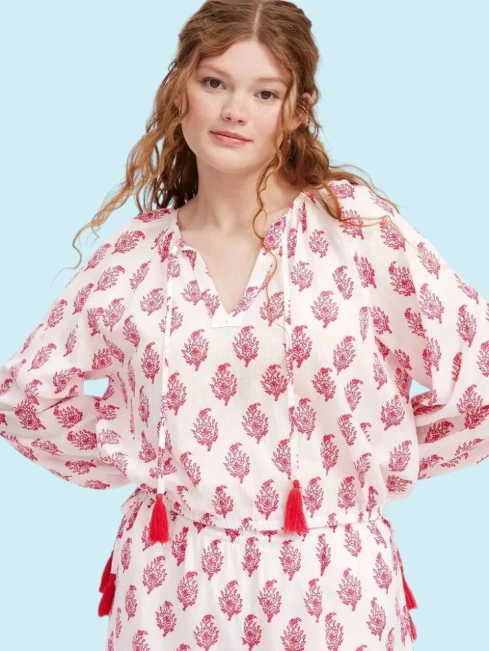 Roller Rabbit x Target Bouquet Top Medium Pink & White Tie Neck BoHo Coquette